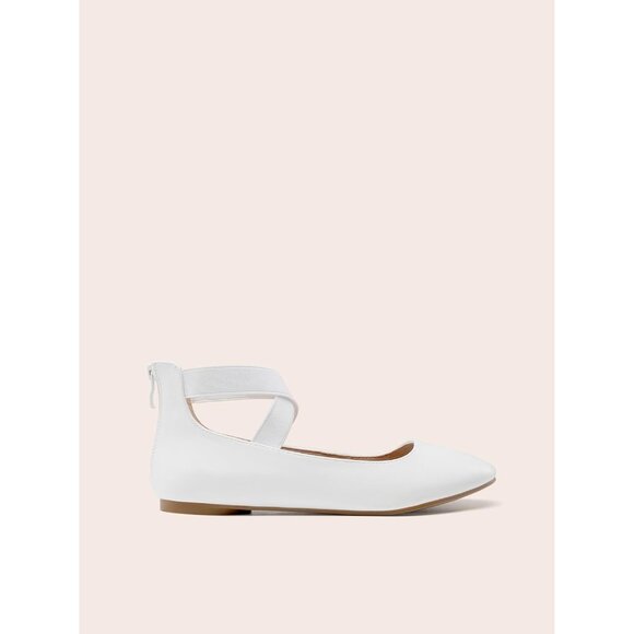 Dream Pairs Women White Faux Suede Flats Comfortable Elastic Ankle Straps Shoes - Picture 2 of 8